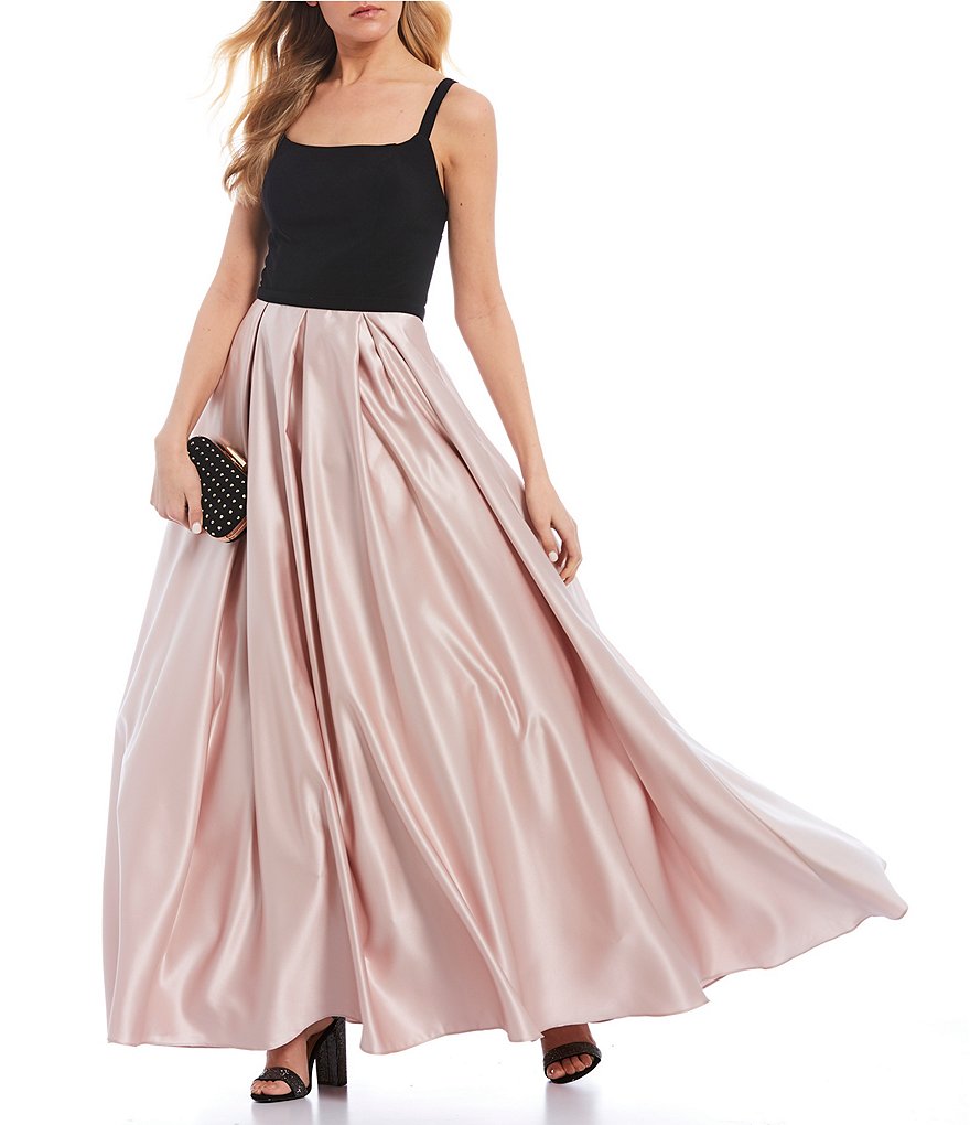 Blondie Nites Spaghetti Strap Square-Neck Two-Tone Cage-Back Ball Gown