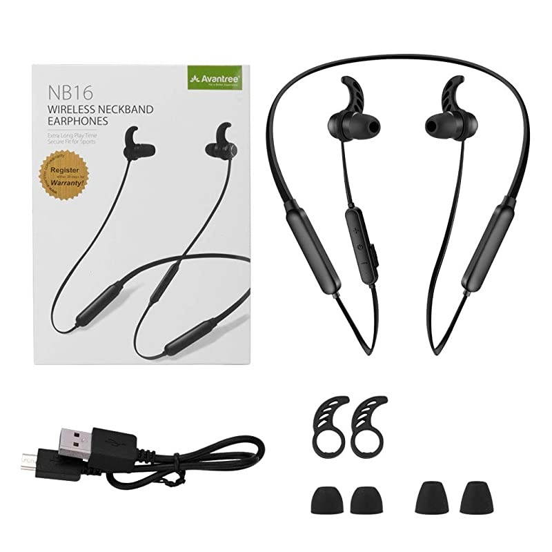 NB16 Bluetooth Neckband Headphones Earbuds for TV PC, No Delay, 20 Hrs Playtime Wireless Earphones with Mic, Magnetic, Light & Comfortable, Compatible with iPhone Cell Phones, Workout Gym