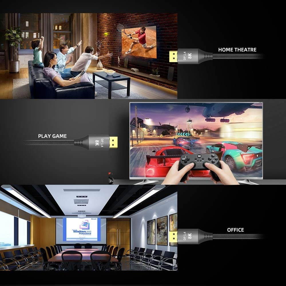 ESTONE DisplayPort Cable 16.4ft DP Cable Nylon Braided [8K@60Hz 4K@144] Display Port Cable High Speed DisplayPort to DisplayPort Cable Compatible PC, Laptop, TV - Slim Aluminum Shell, Black