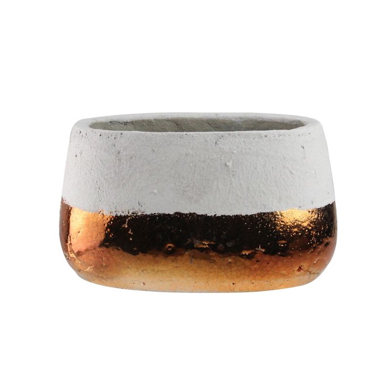 Napco 6.5" Metallic Copper Gold Base with Rim Oval Planter - Brown/White