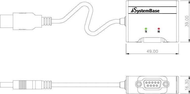 SystemBase - Made In Korea - 1Port USB 2.0 to RS232 Serial adapter Cable (USB to RS232 Converter), DB9 Male Connector, 1.96ft USB Cable lock (Multi-1/USB RS232)