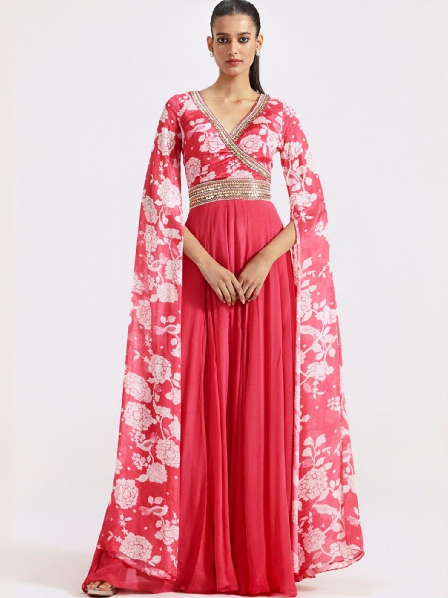 Basanti Kapde aur Koffee Pink Jumpsuit With Cape Sleeves