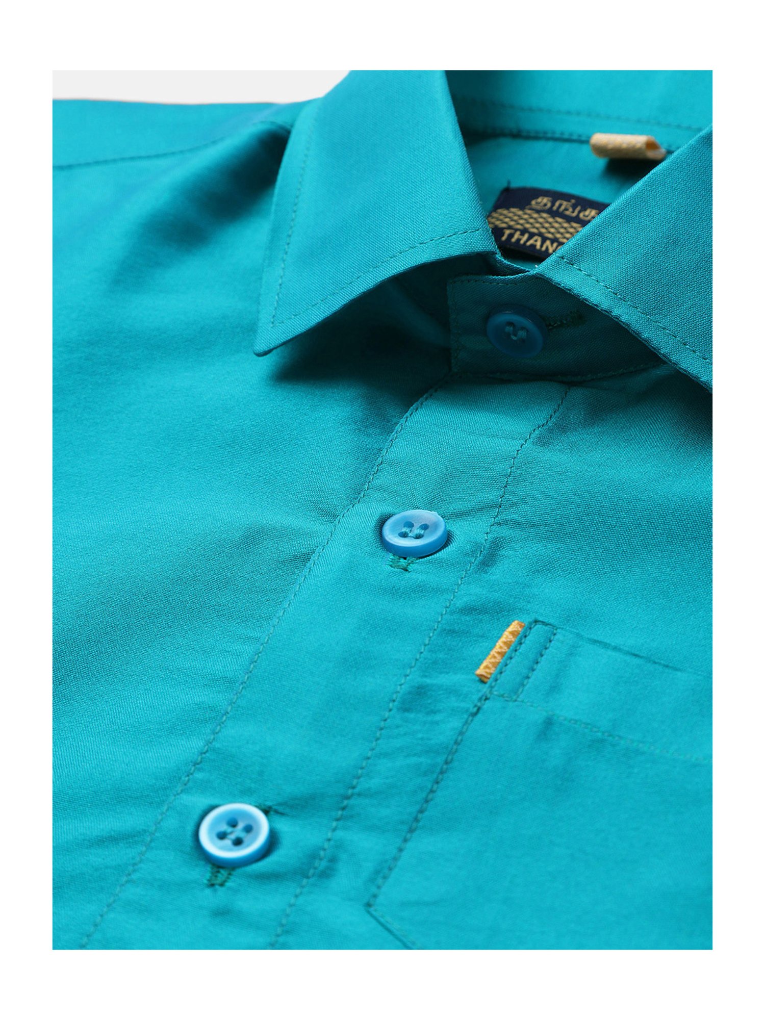 THANGAMAGAN Kids Turquoise Solid Lining Shirt