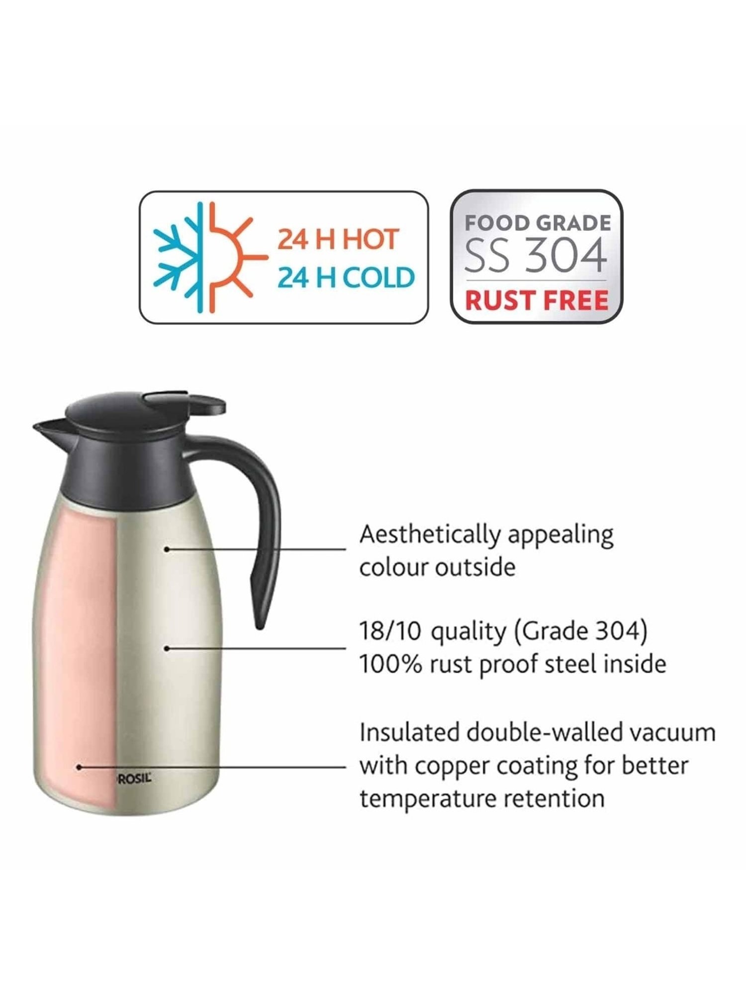 Borosil Silver Stainless Steel Wonder Jug (5700 ML)