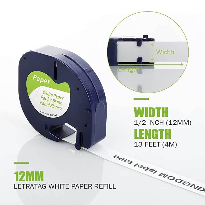 Compatible Tape Replacement for DYMO LetraTag White Paper Refill 91330 10697 12quot x 13 12mm x 4m Black on White Maker Tape for dymo Letra Tag LT100H Plus Printer 5Pack