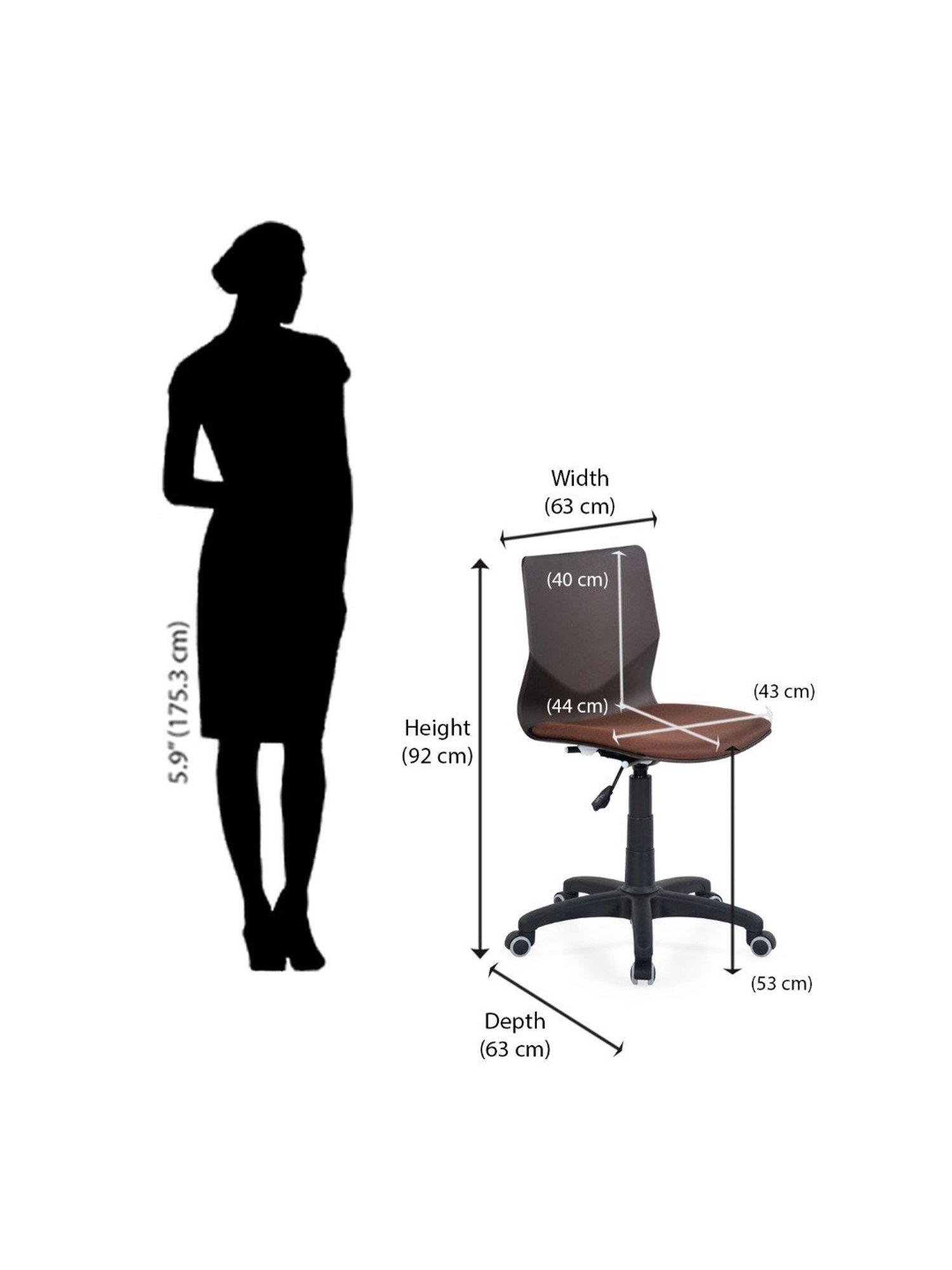 Nilkamal Zing Brown Fabric Office Chair with Height Adjustable & Swivel without Arm