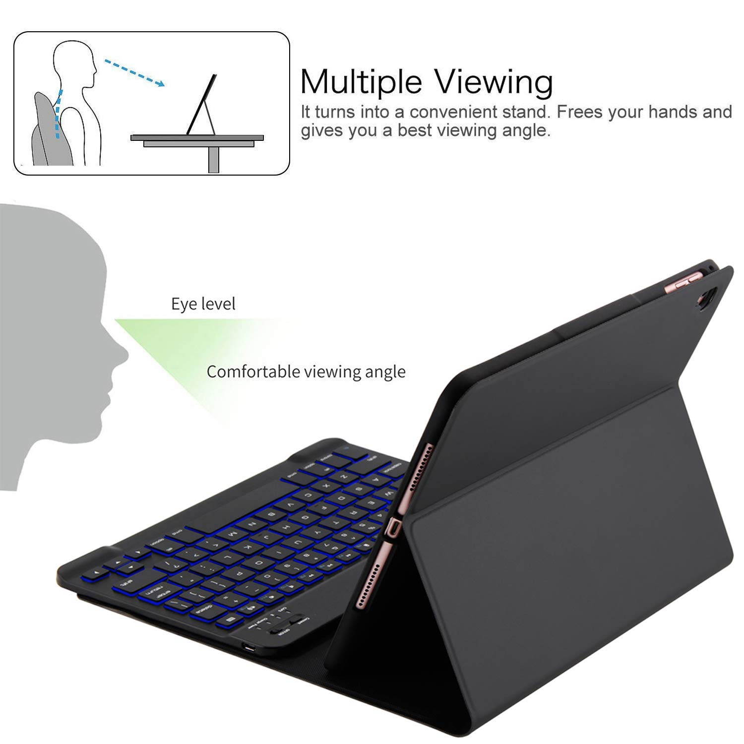 iPad 2 iPad 3 iPad 4 Keyboard Case with Backlight Thin Lightweight PU Leather Removable Wireless Bluetooth Backlit Keyboard Slim Folio Cover Soft Protection for Apple iPad 2nd 3rd 4th Generation