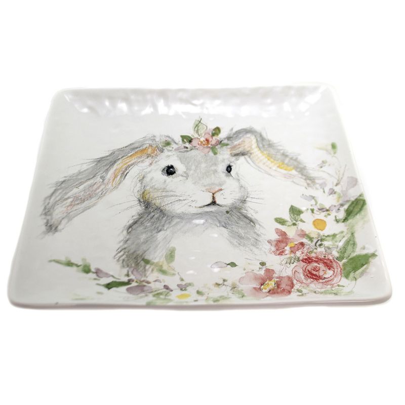 Tabletop 12.25" Sweet Bunny Square Platter Easter Spring Floral Plate Certified International  -  Serving Platters