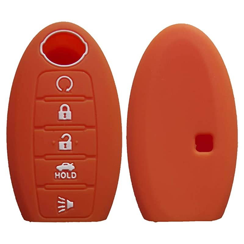 2Pcs Silicone Key Fob Remote Cover Case Jacket Holder Protector for Nissan Altima Maxima Armada Murano Rogue Sedan Pathfinder 5 Buttons Black Orange