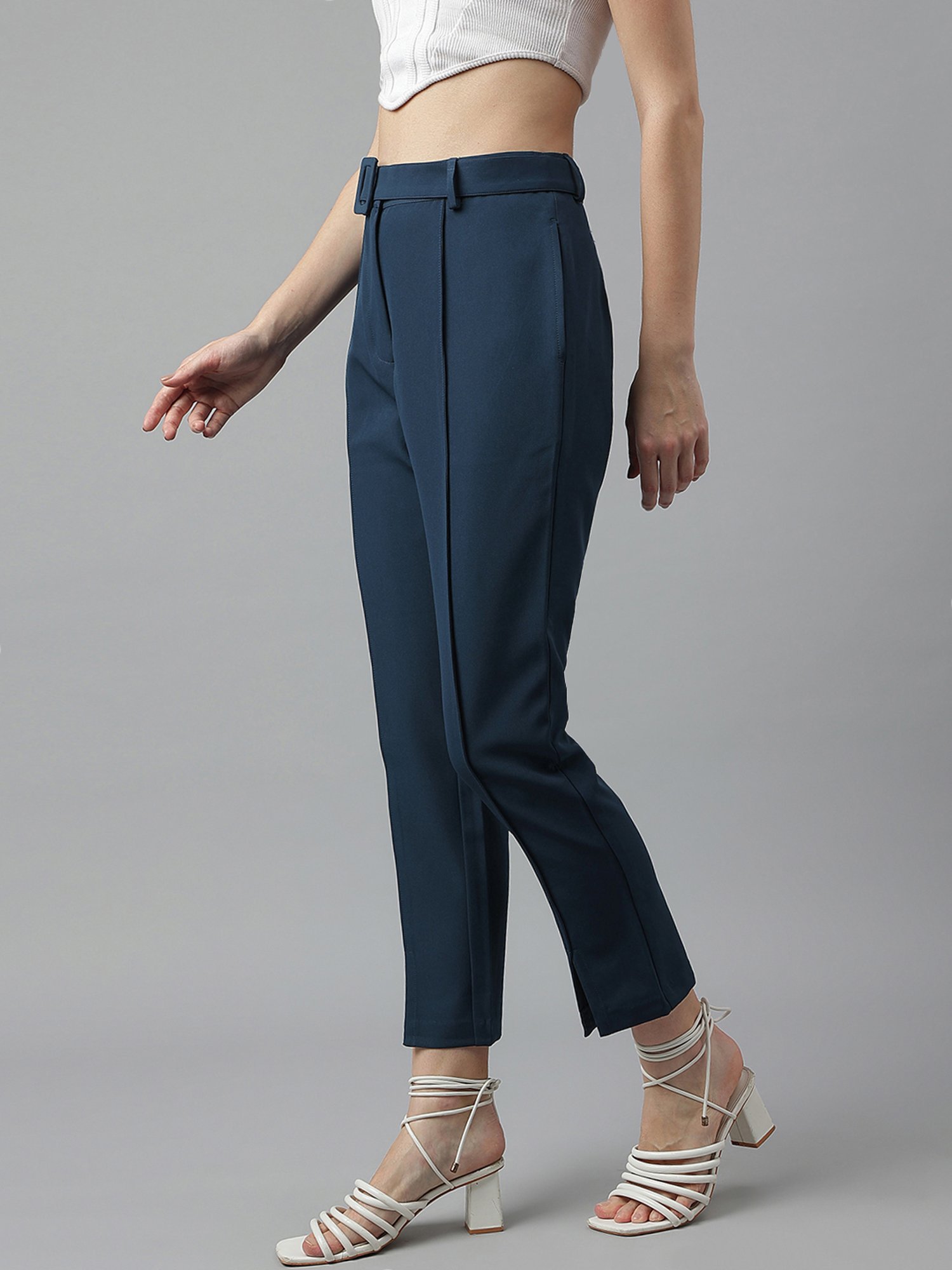 Latin Quarters Teal Regular Fit High Rise Pleated Trousers
