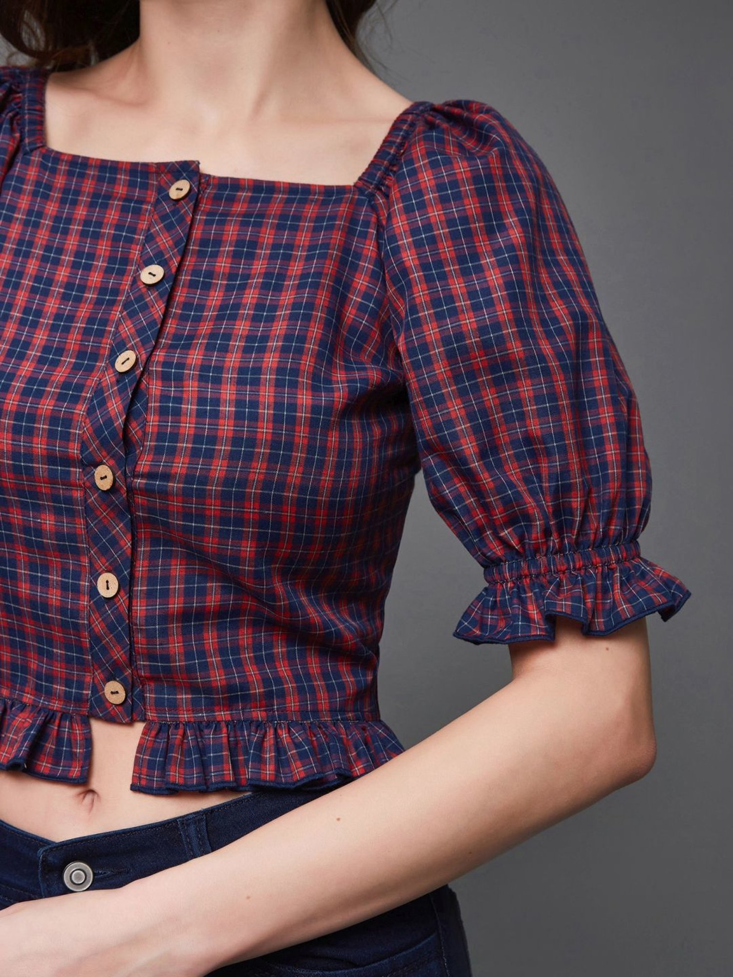 Miss Chase Blue & Red Chequered Top