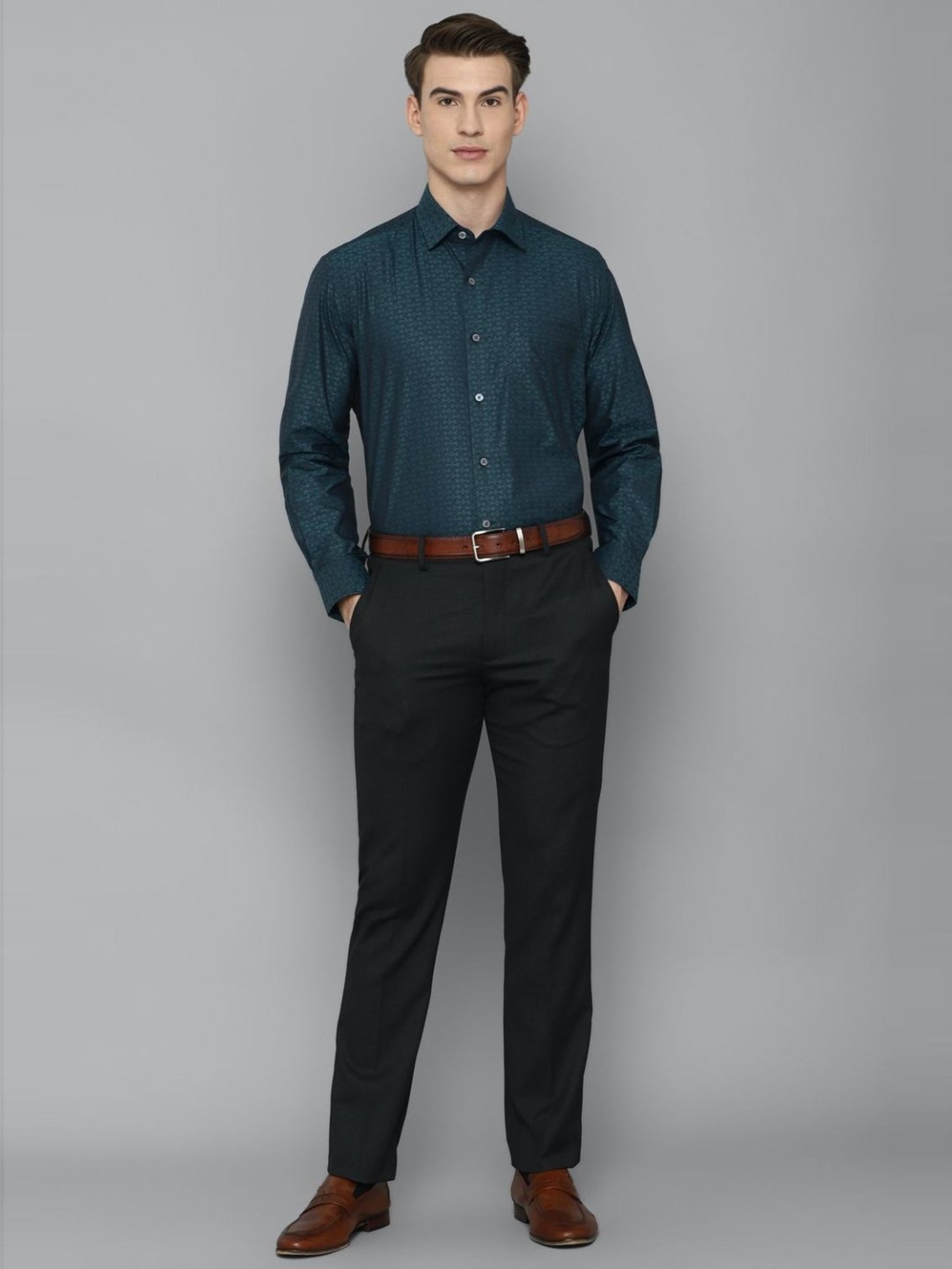 Luxure By Louis Philippe Green Cotton Regular Fit Printed Shirt