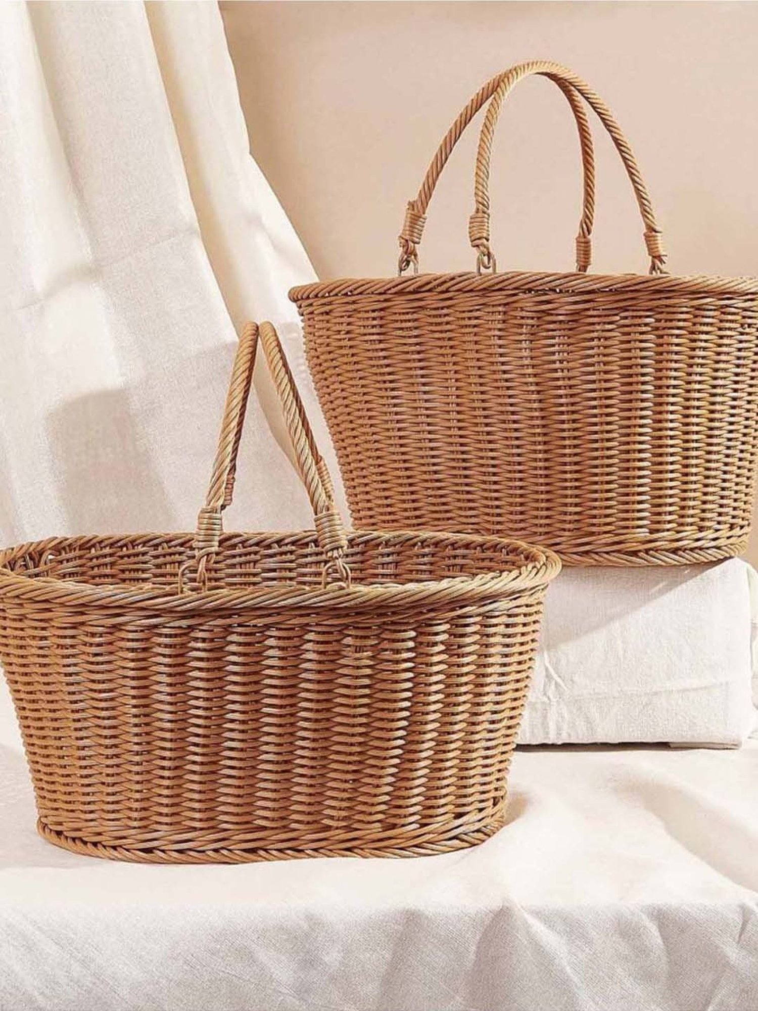 Mason Home Plastic Rattan Oval Basket (Set of 2)