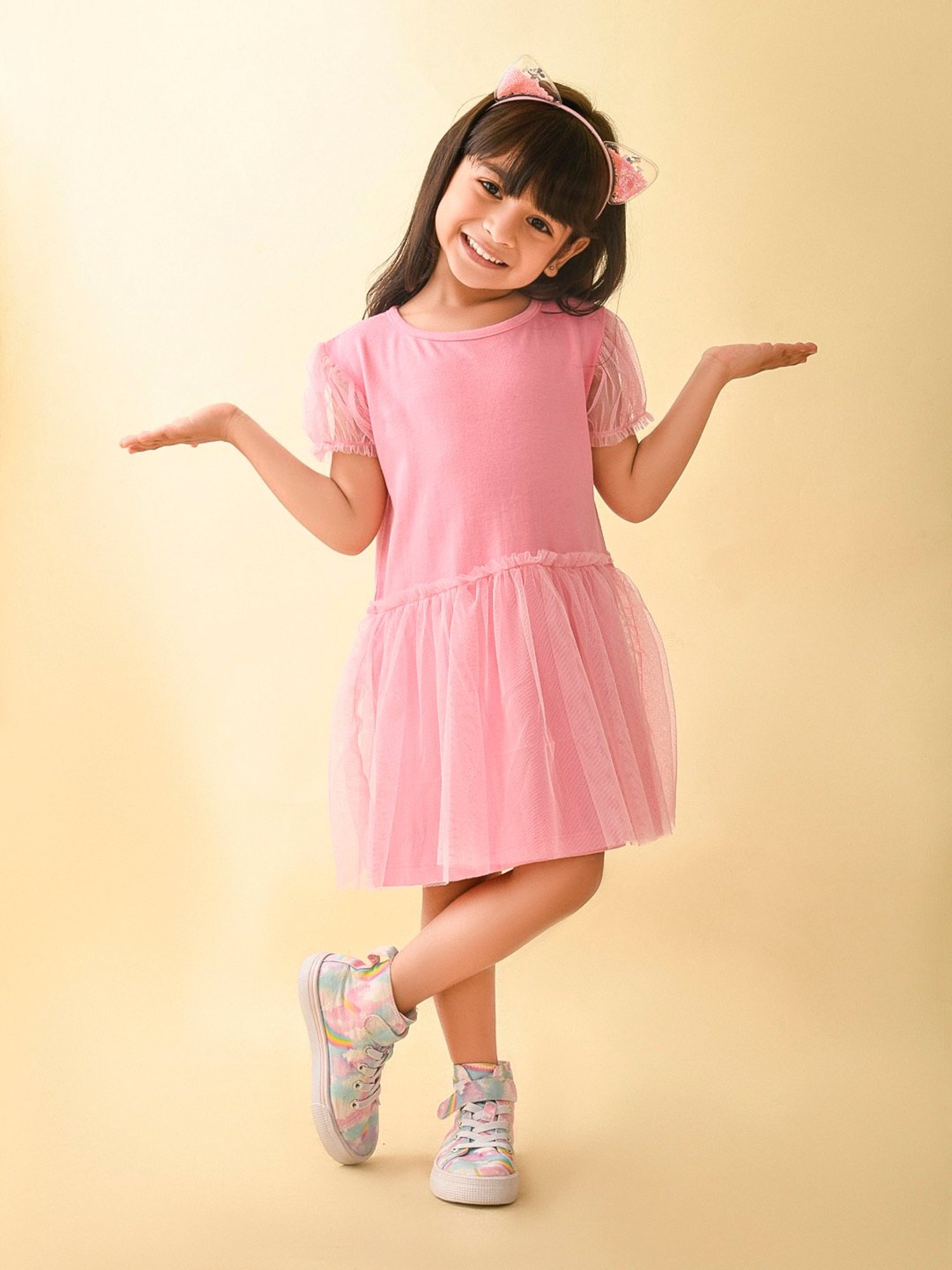 LilPicks Kids Pink Solid Dress