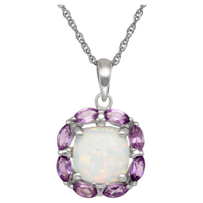 Cushion-cut Opal and Amethyst Pendant in Sterling Silver