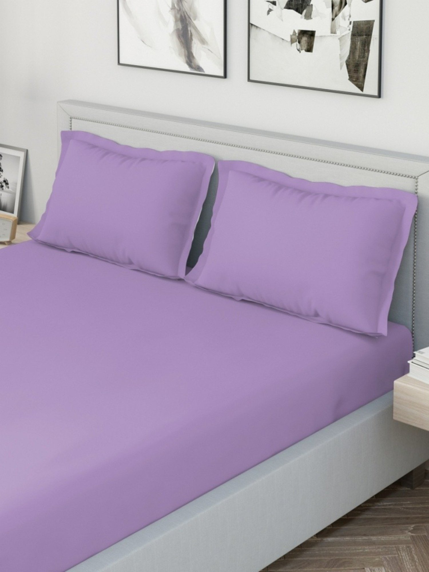 DDecor Solid Purple 180 TC Cotton King Bed Sheet With 2 Pillow Covers