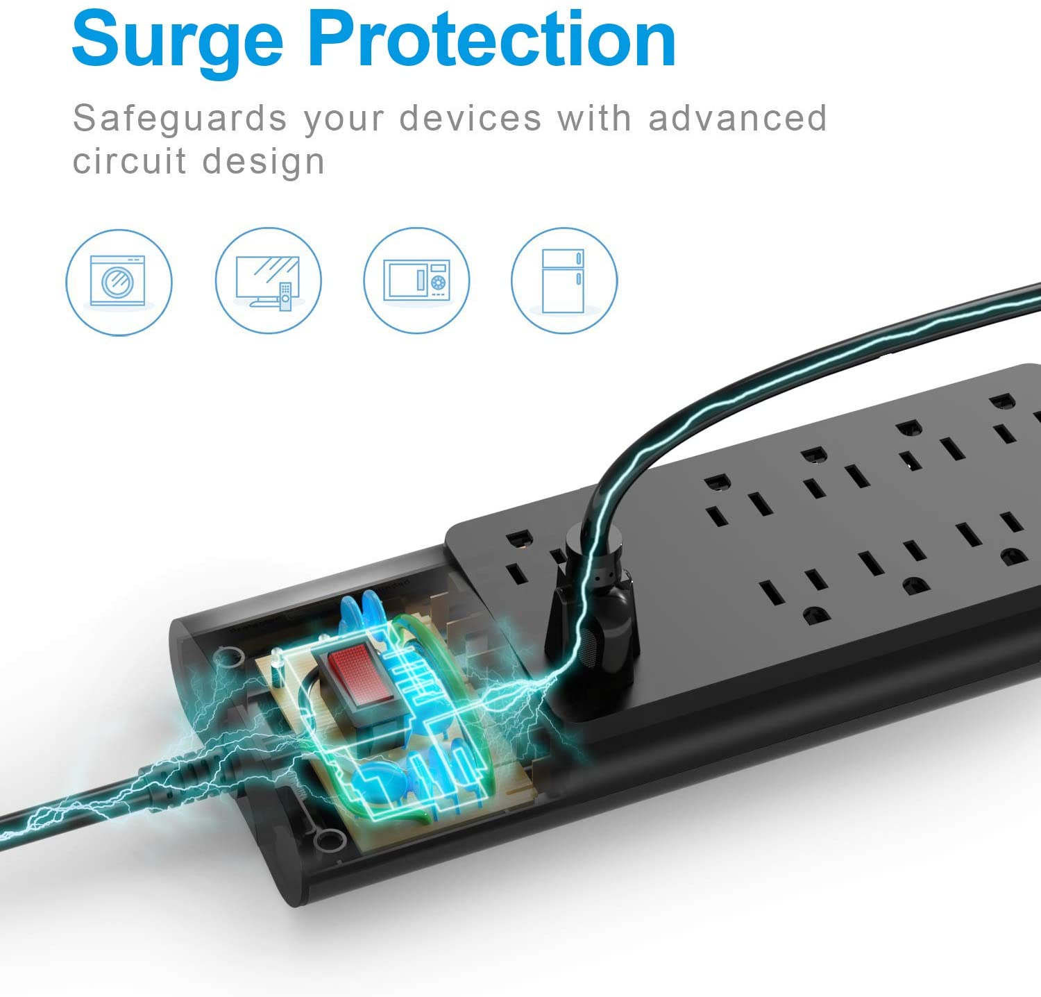 Power Strip, bototek Surge Protector with 10 AC Outlets and 4 USB Charging Ports,1875W/15A, 2100 Joules, 6 Feet Long Extension Cord for Smartphone Tablets Home,Office, Hotel- Black