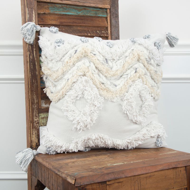 20"x20" Geometric Decorative Filled Oversized Square Throw Pillow White - Rizzy Home