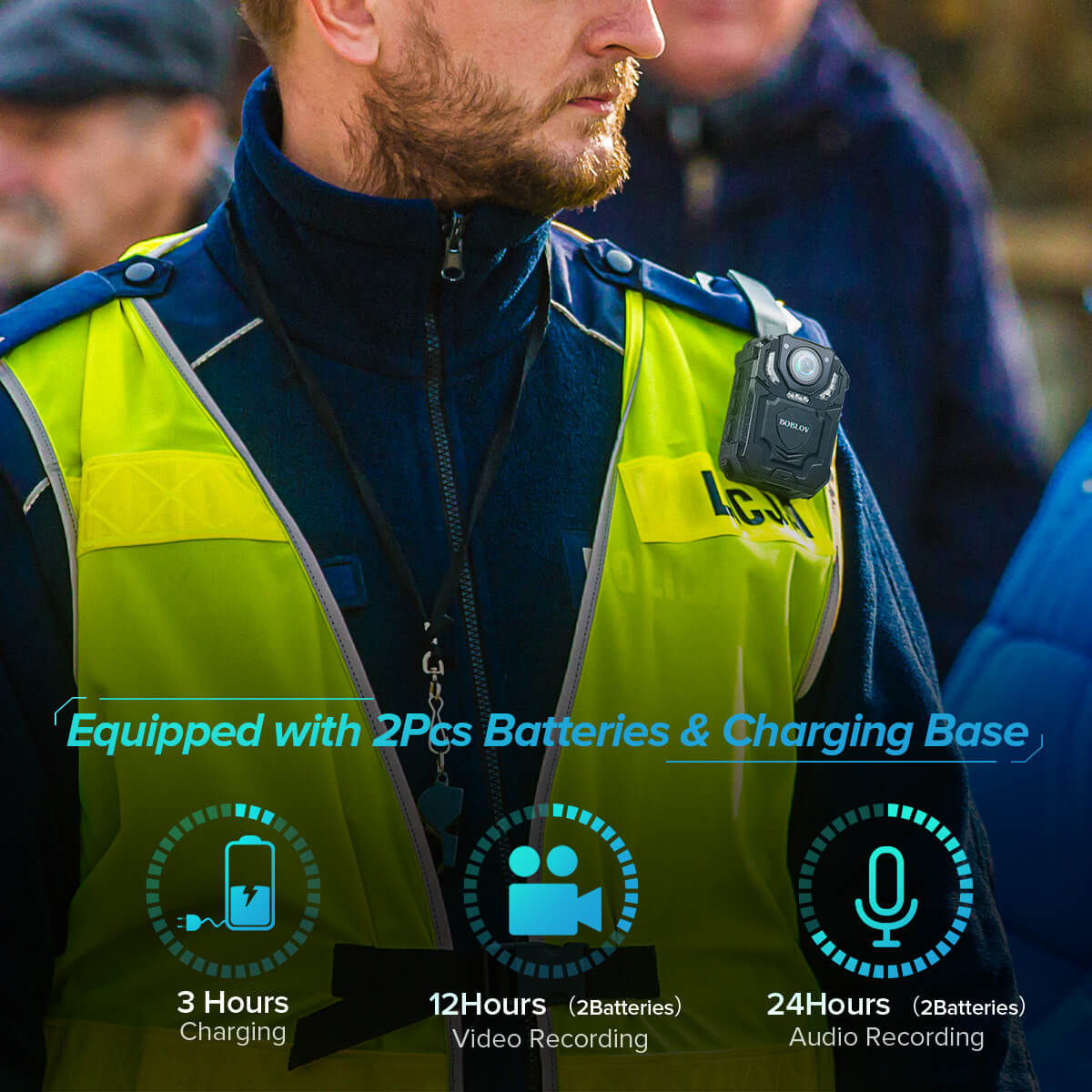 BOBLOV T5 1296P Body Camera with Audio Recording Wearable Police Body Camera for Law Enforcement, Night Vision, Loop Recording, Expand Memory Supported Max 128G