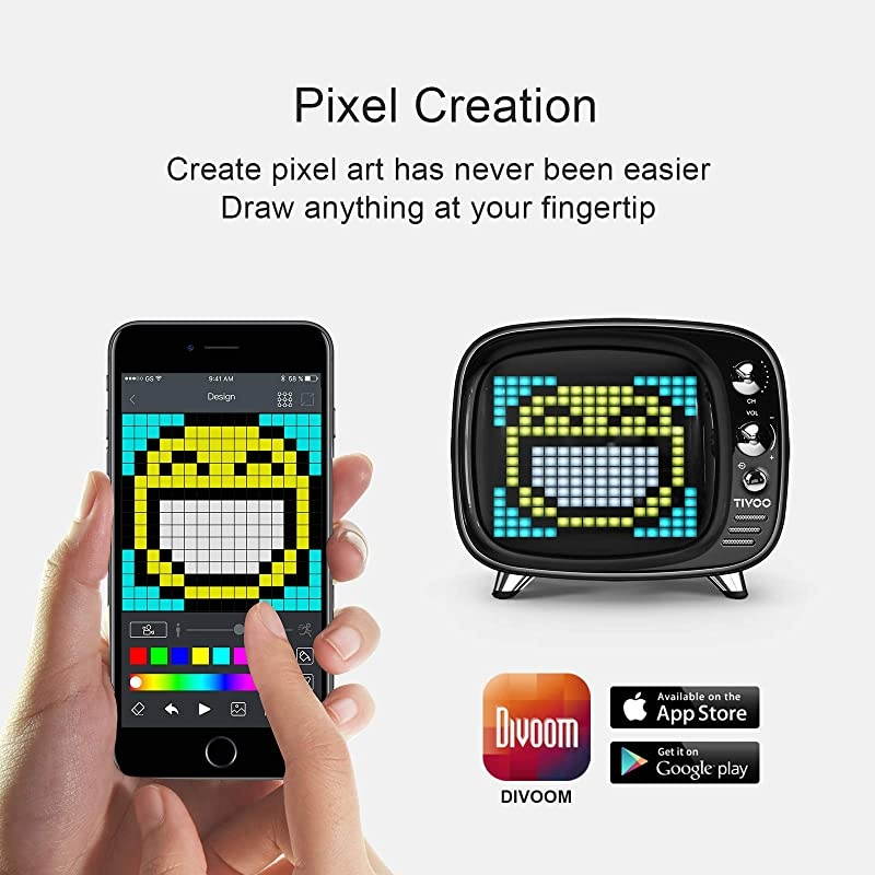 Tivoo Retro Bluetooth Speaker Pixel Art DIY Box RGB Programmable 16X16 LED Support Android amp iOS TFSD Card amp Aux 39X3X32 InchesBlack