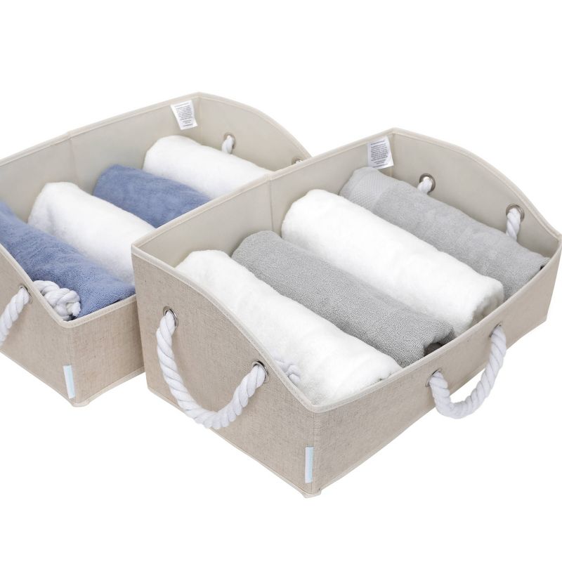StorageWorks Set of 2 30L Fabric Storage Bins with Cotton Rope Handles and Low Front Wall Beige