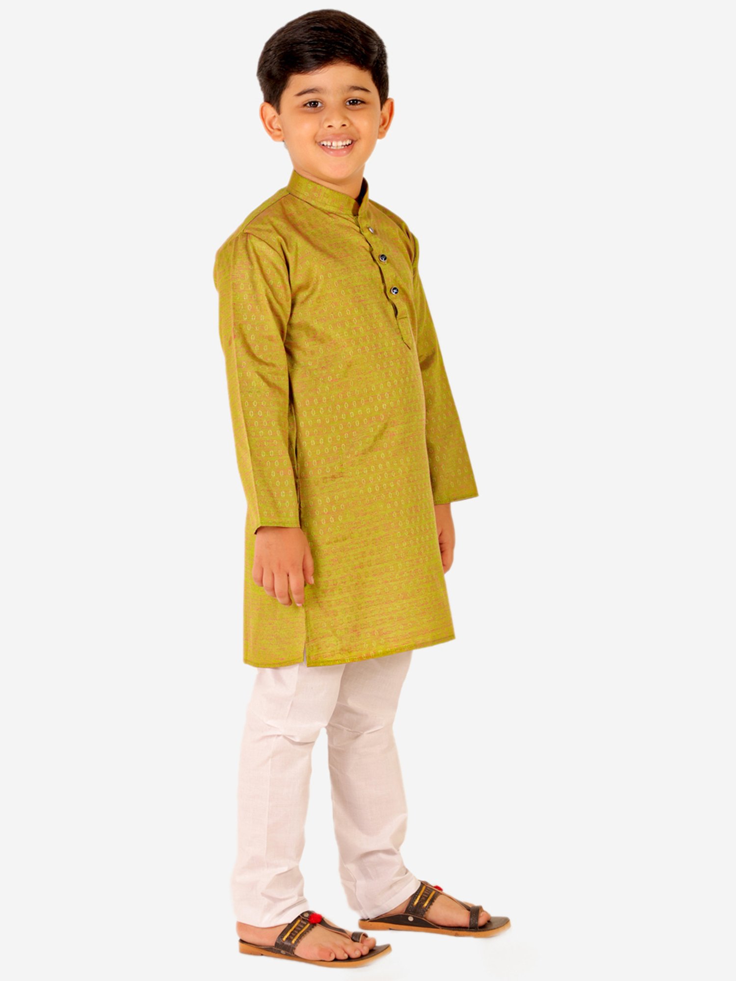 Pro-Ethic Style Developer Kids Olive & White Printed Full Sleeves Kurta with Pyjamas
