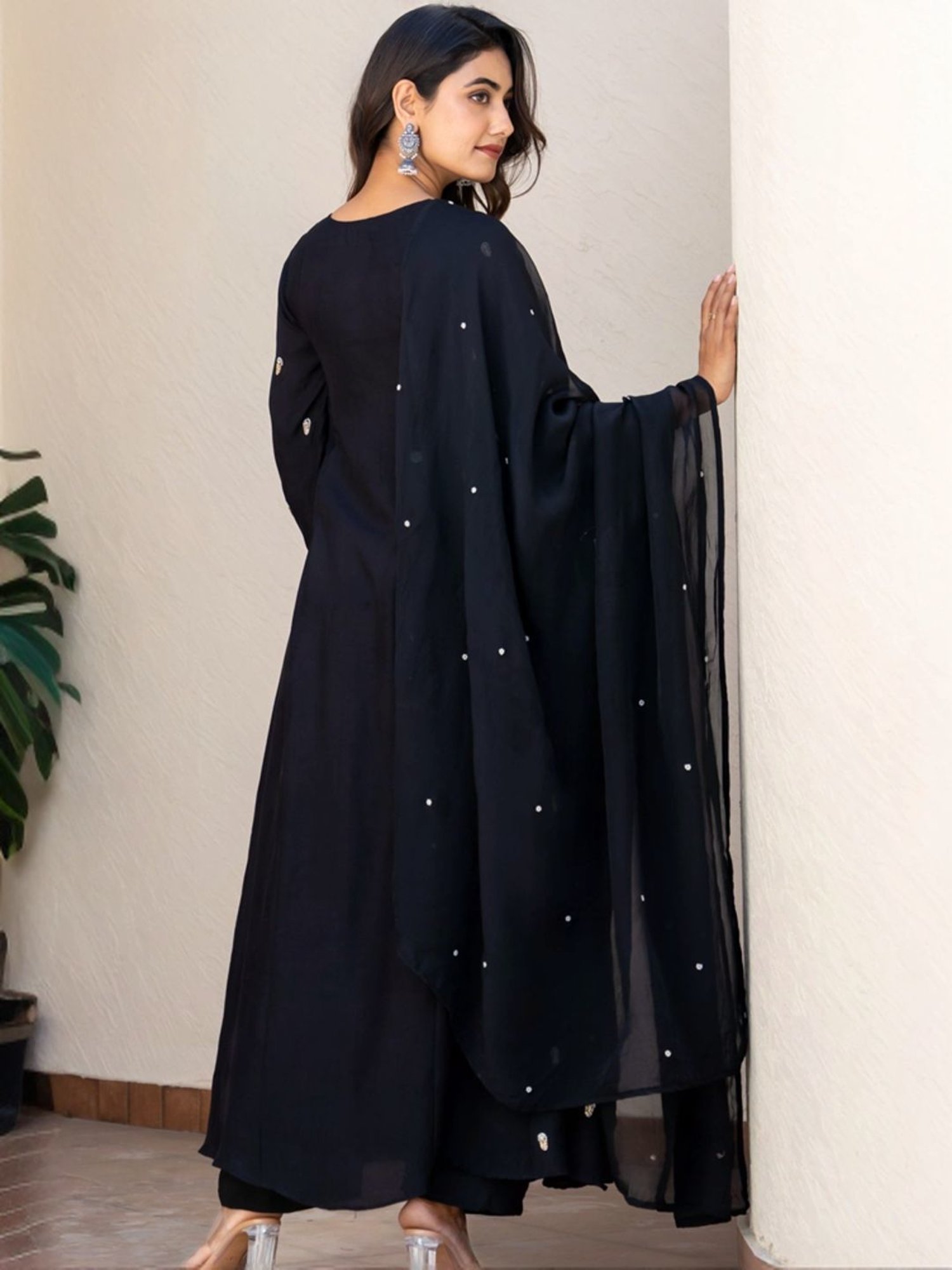 HOUSE OF JAMOTI Black Embellished Kurta Pant Set With Dupatta