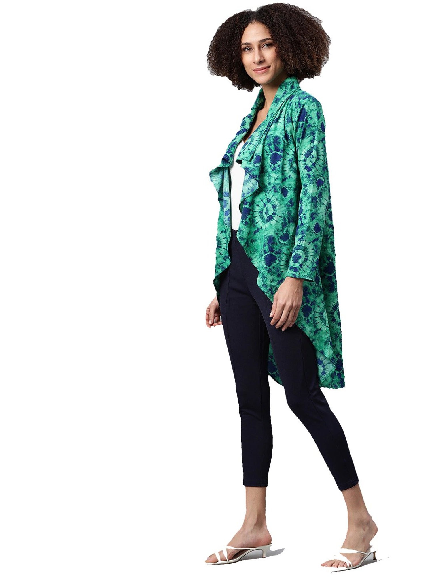 Cottinfab Green Tie - Dye Long Shrug