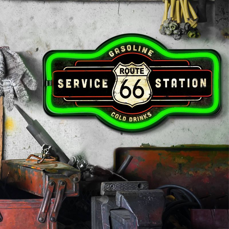 Vintage Route 66 Service Station LED Neon Light Sign Wall Decor Green/Black - Crystal Art Gallery