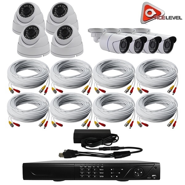 Acelevel 16 Channel HD AHD DVR Kit with 4x720P Bullet Cameras, 4x720P Dome Cameras and 2TB