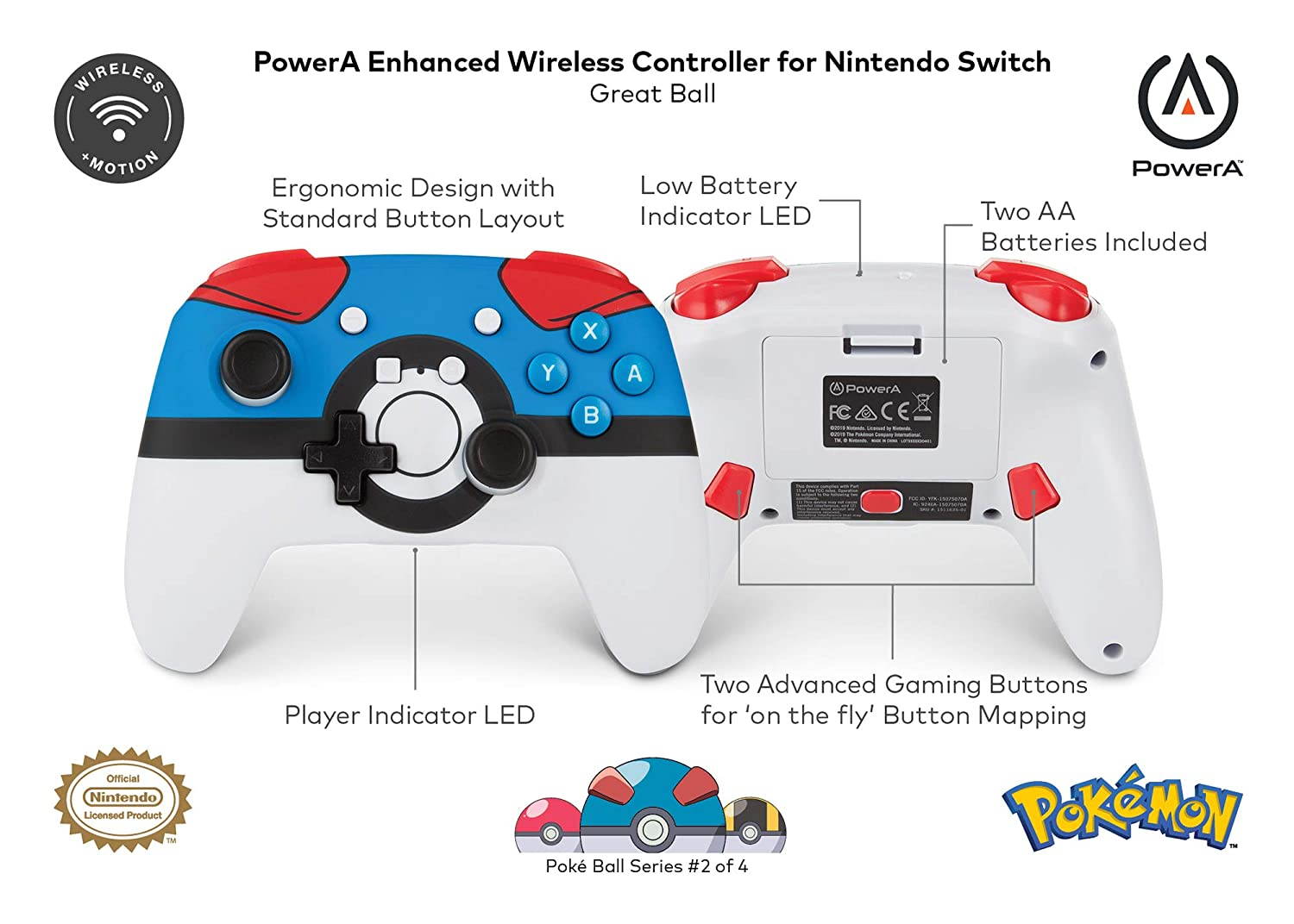 PowerA Enhanced Wireless Controller for Nintendo Switch - Pokemon Great Ball