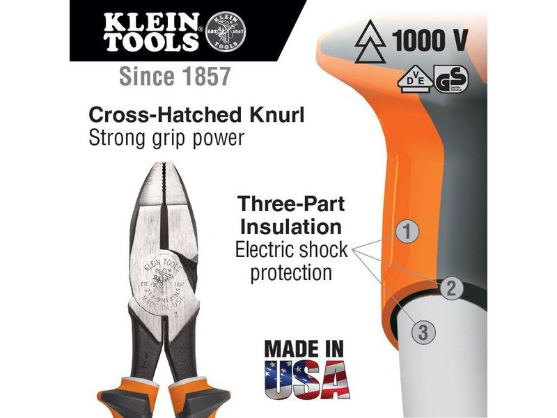 KLEIN TOOLS 2000-9NE-EINS Heavy Duty Side Cutting Pliers Insulated