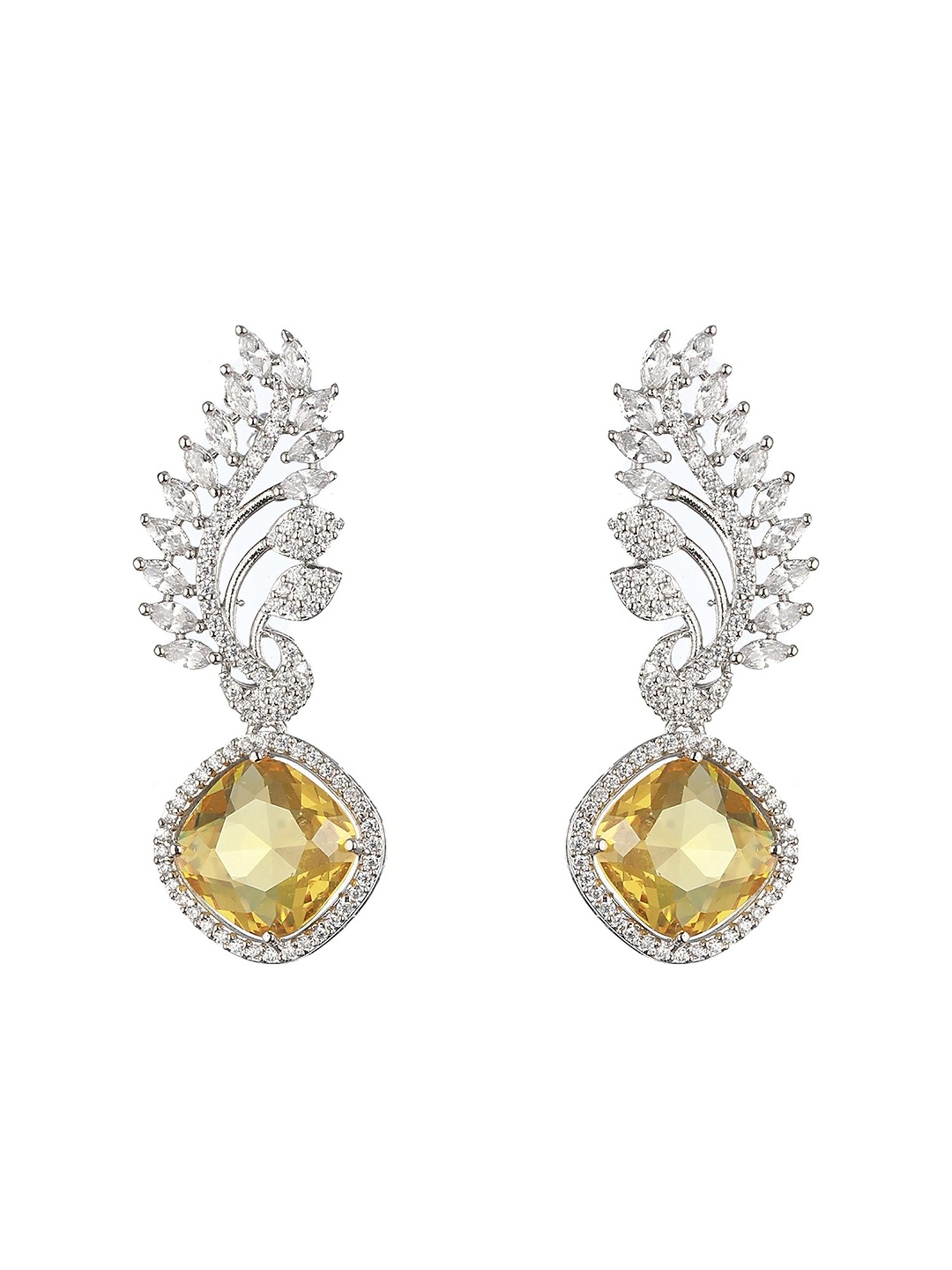 Saraf RS Jewellery Silver Yellow CZ Studded Statement Earrings