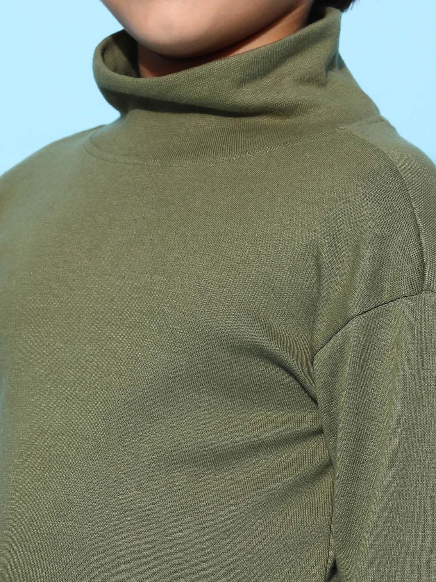 Tales & Stories Kids Olive Cotton Loose Fit Full Sleeves T-Shirt