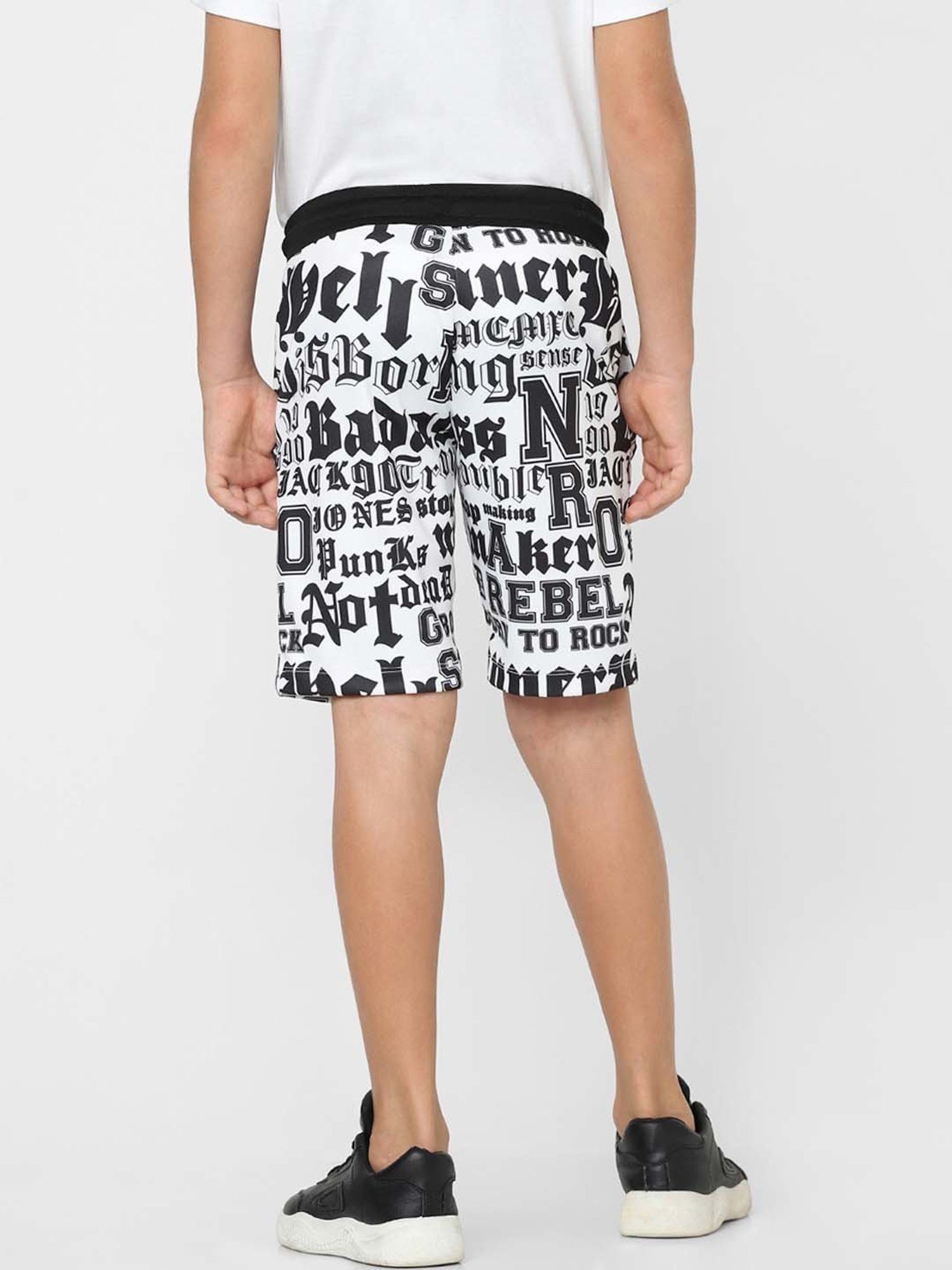 Jack & Jones Junior Boys Black & White Printed Shorts