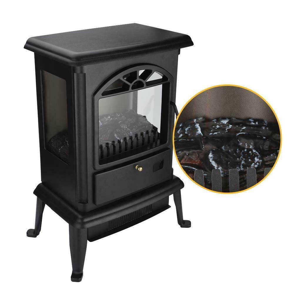 1500W Fireplace Space Heater 3D Flame Stove Freestanding Remote Control Timer US