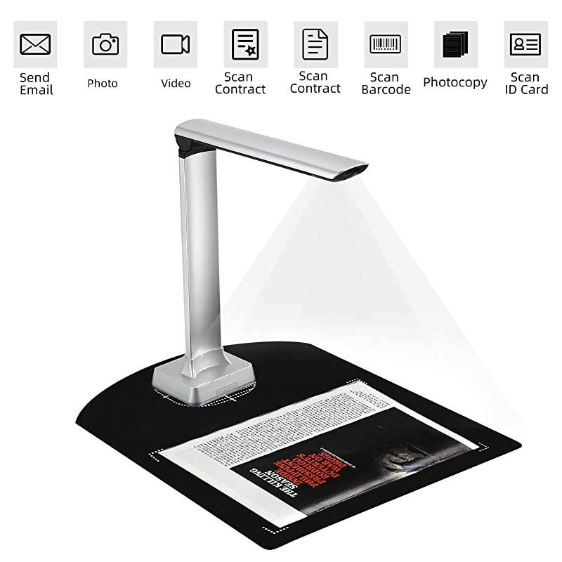 Book Document Scanner Camera, Portable Automatic Scanning Auto Focus 12MP High Definition Camera Capture A4 Size,Multi-Language OCR Convert Images to Word/Excel/PDF/TXT,Powerful Software