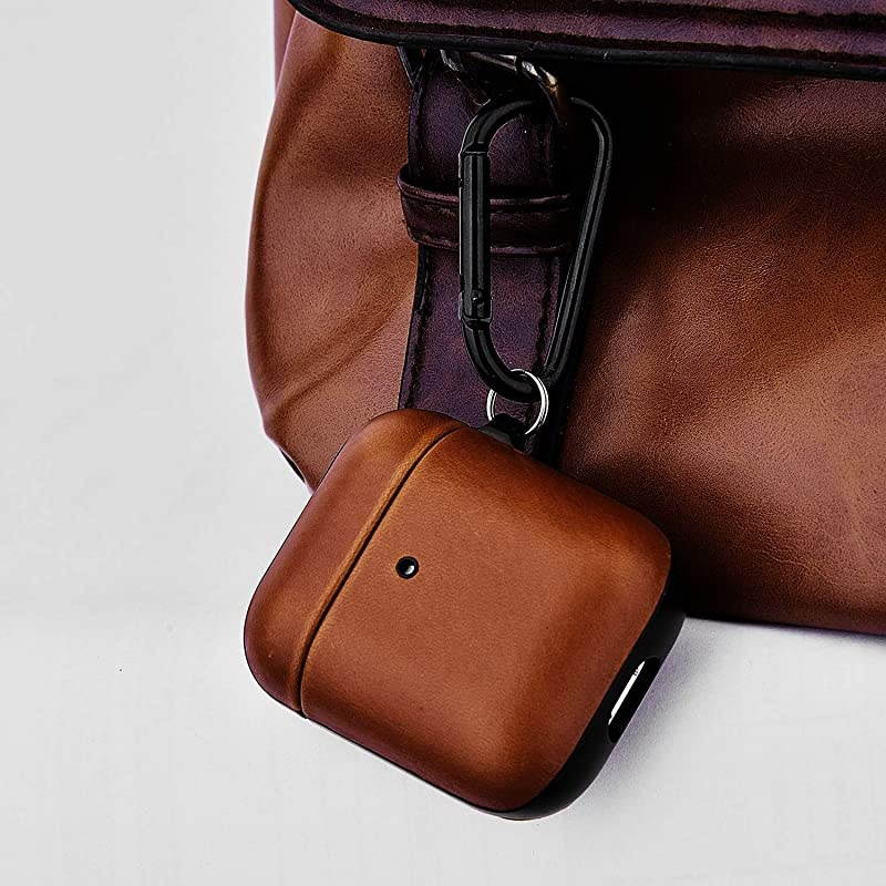 Compatible with Airpods Case, Genuine Leather Airpod Case for Airpods 2 and Airpod 1 [Front LED Visible] Protective Cover Skin Brown