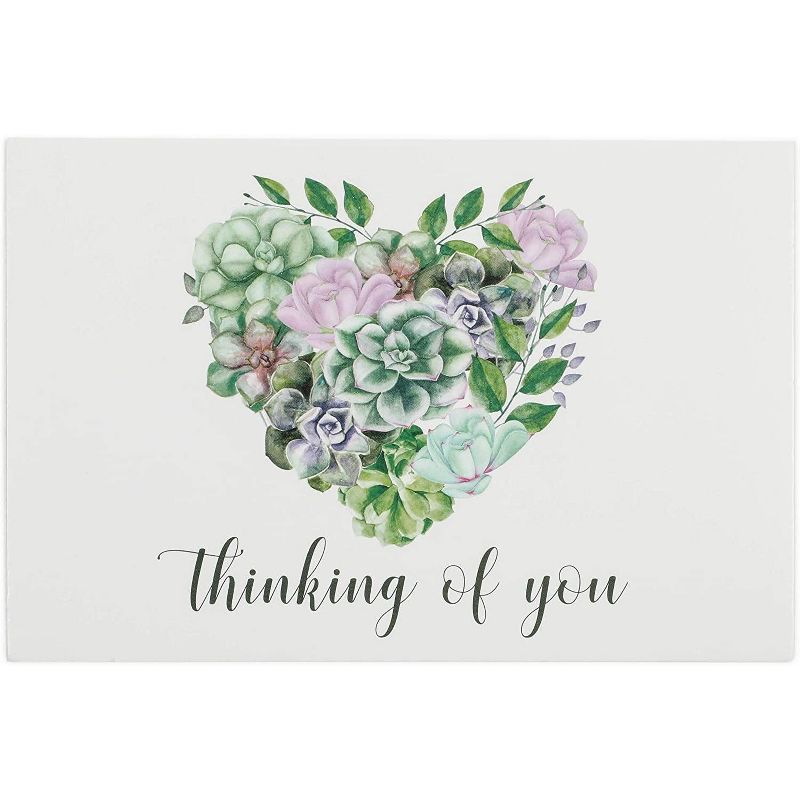 Pipilo Press 48-Pack Blank Thinking Of You Postcards, Heart and Succulents Design (6 x 4 In)