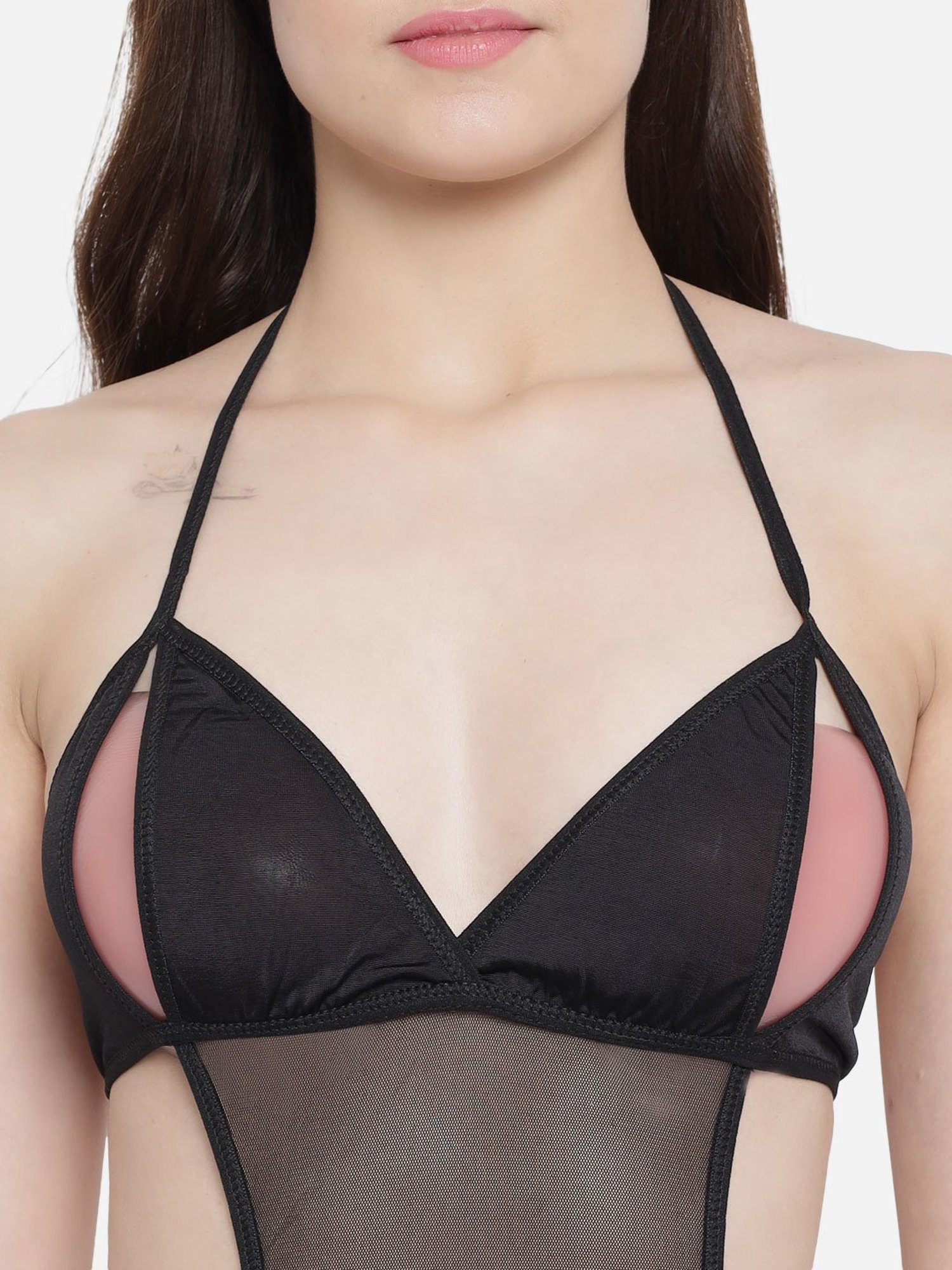 Secrets By ZeroKaata Black Self Design Babydoll