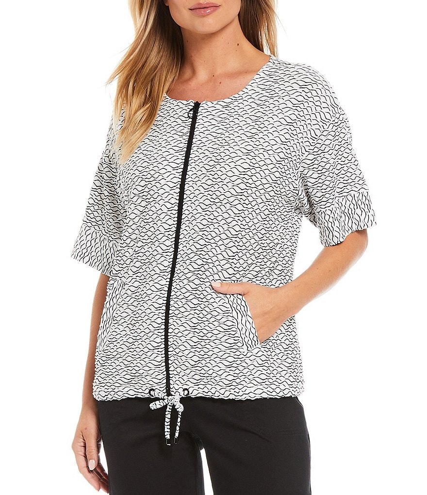 Ali Miles Petite Size Open Mesh Two Button Front 3/4 Sleeve Jacket