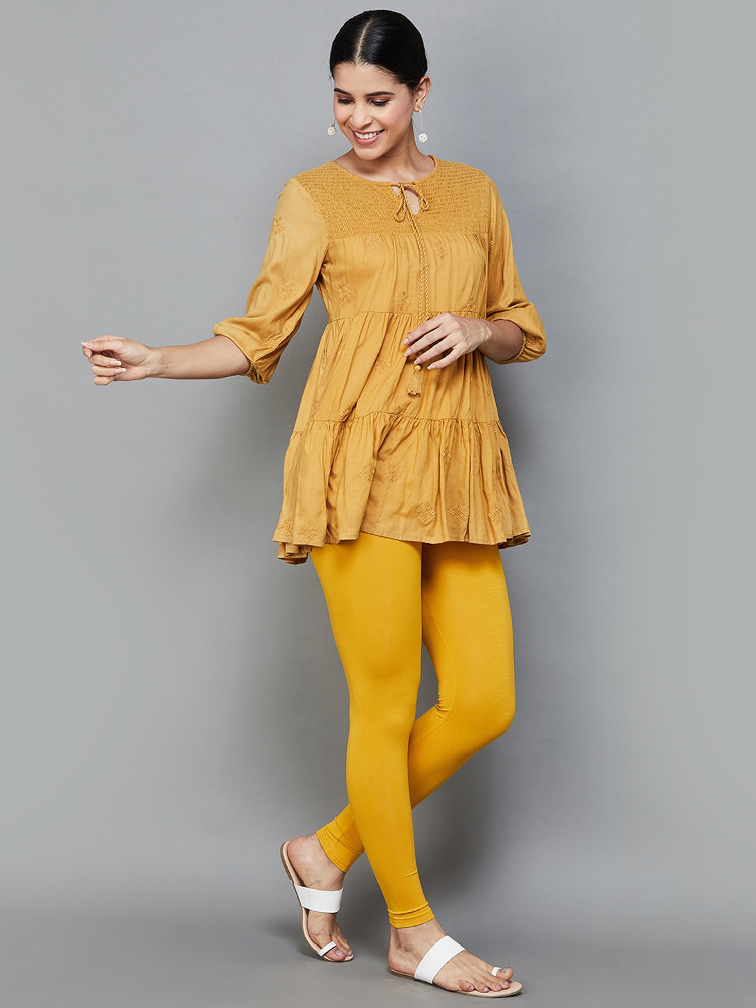 Melange by Lifestyle Yellow Cotton Leggings