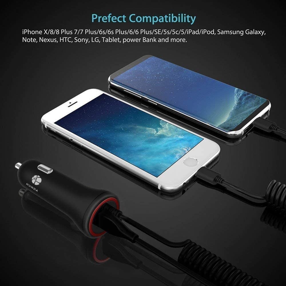 Car Charger, 24W/4.8A USB Car Charger Compatible iPhoneX,8/8Plus,7/7plus,6/6s,6/6s+,5s,5,SE,iPod,iPad Pro,Air,iPad