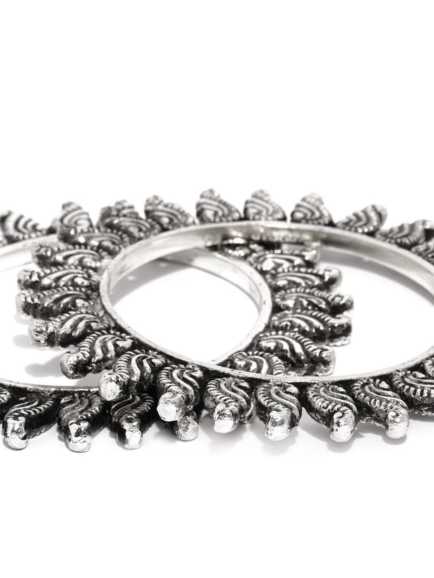 Fida Silver-Plated Oxidised Swirl Bangles for Women - Set of 2