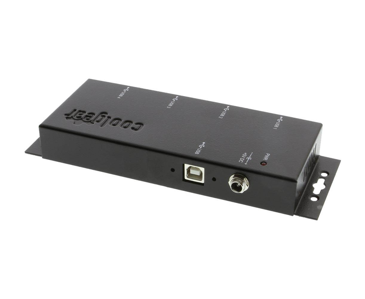 Coolgear Metal 4-Port USB 2.0 Powered Hub for Industrial Use w/ Screw Lock