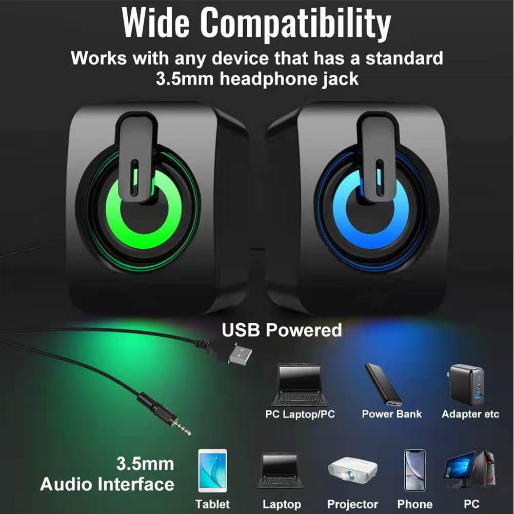 FRCOLOR  Computer Speaker Wired Desktop Luminous Game Mini Speaker With 3.5mm Audio Plug USB Colorful Light Speaker-Colorful Light Version