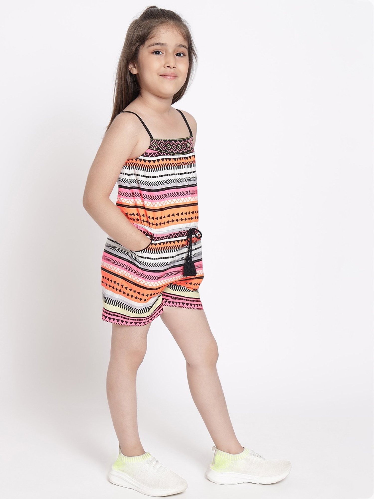 Nauti Nati Kids Orange & Pink Cotton Printed Jumpsuit