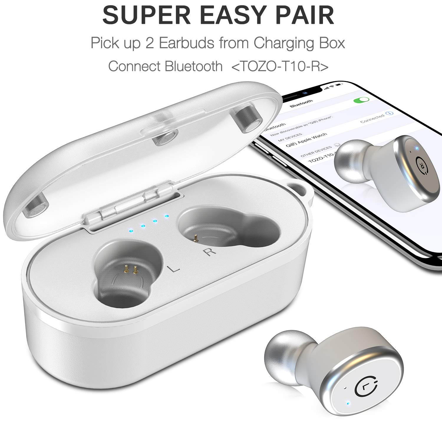 TOZO T10 Bluetooth 5.0 Wireless Earbuds with ?Wireless Charging Case Waterproof TWS Stereo Headphones in-Ear Built-in Mic Headset Premium Sound with Deep Bass for Sport