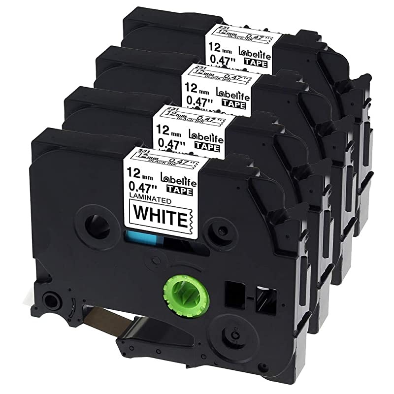 Compatible Label Tape Replacement for Brother P Touch Label Maker Tape TZe231 Tape 12mm 047 Inch Laminated White TZe231 TZ231 for PTD200 PTD210 PTD400 Label Maker 262 Feet 4Pack