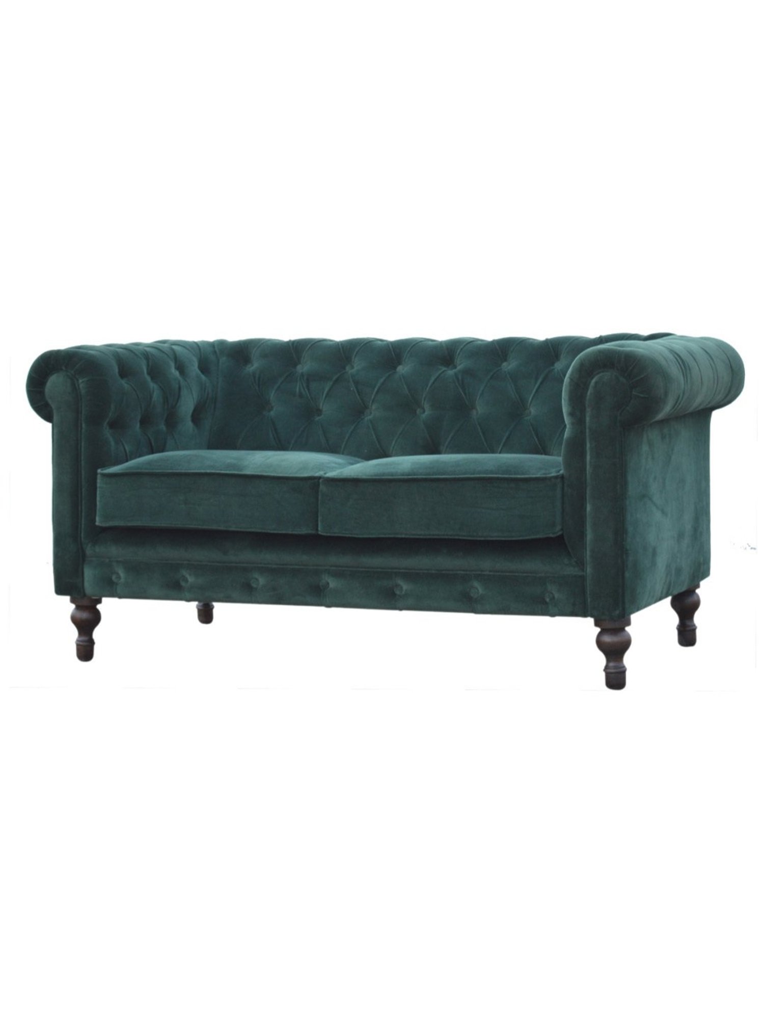 Artisan Furniture Chesterfield Quilted Green Wood 2 Seater Sofa